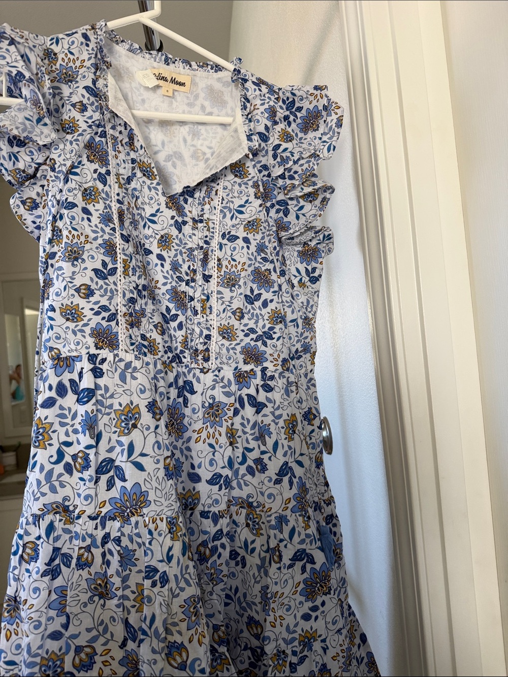 CELINA MOON Blue and White Floral Sundress